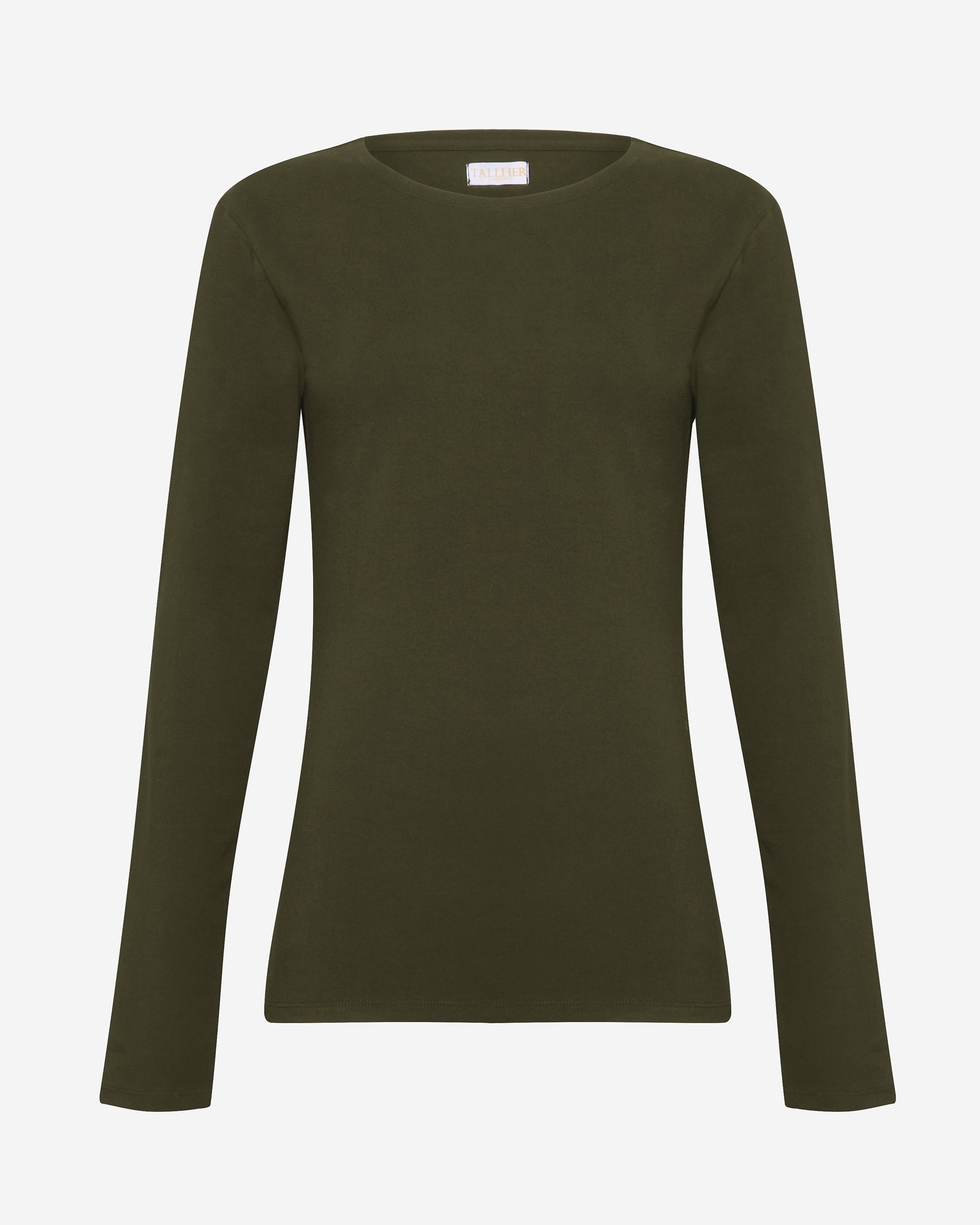 Long sleeve khaki top for tall women with longer arm length