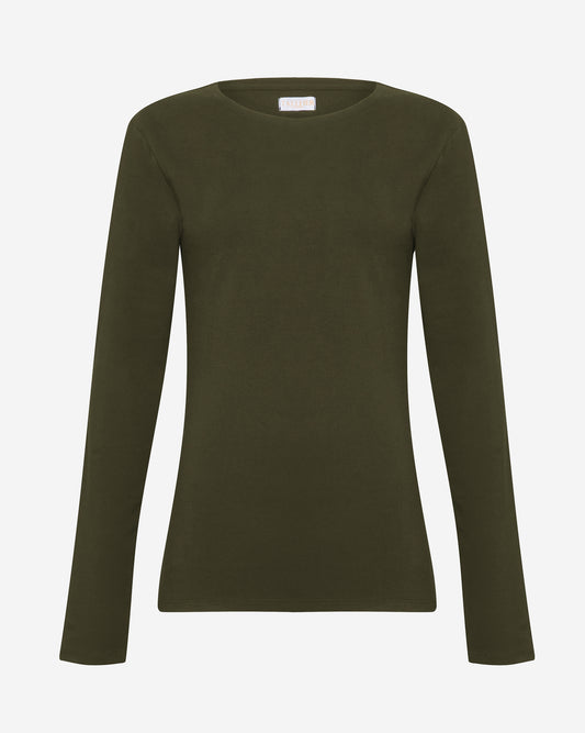 Long sleeve khaki top for tall women with longer arm length