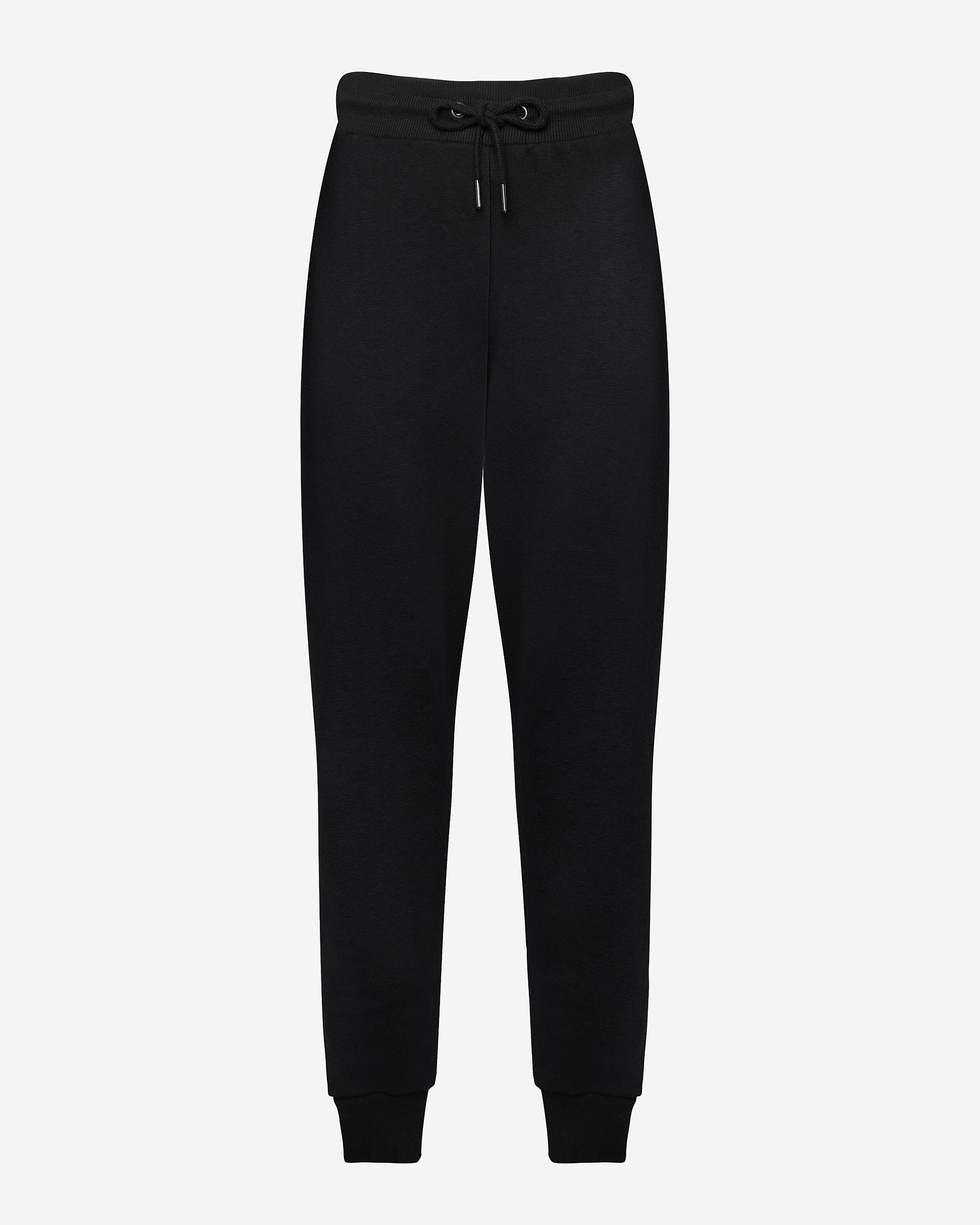 front view of tall black joggers designed for long legs
