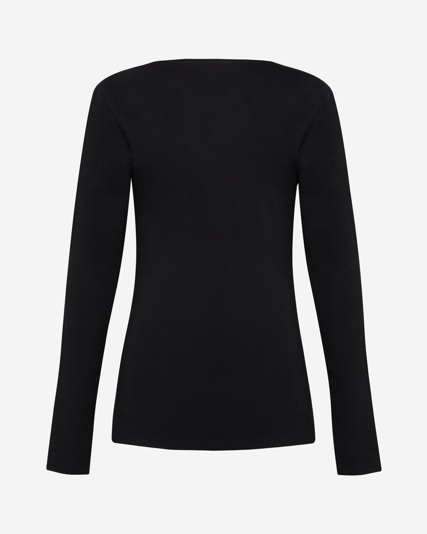 Back of tall woman tall long sleeve black top