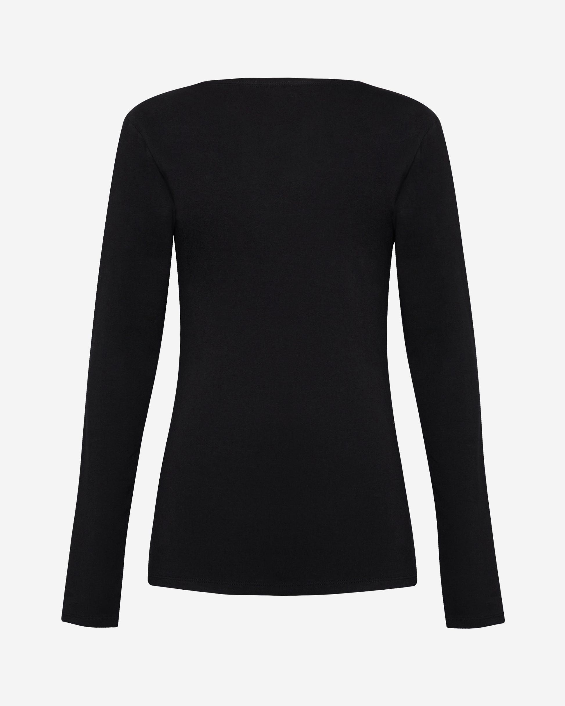 Back of tall woman tall long sleeve black top