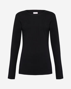 Slim fit black long sleeve top for tall women, ideal for layering